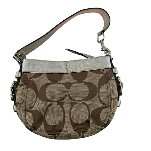 Coach Zoe Signature Logo Small Baguette Shoulder Bag Brown Silver Y2K Twee Luxe - Picture 3 of 13